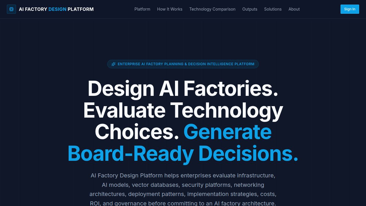 AI Factory Design Platform | Enterprise AI Infrastructure & TCO Modelling